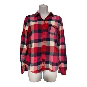 Abercrombie & Fitch Womens M Plaid Flannel Button Up Long Sleeve Shirt Red Pink